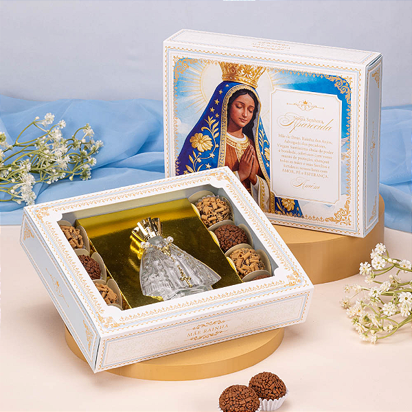 CAIXA NOSSA SENHORA + MINI TERÇOS + VIDROS UN JANGO