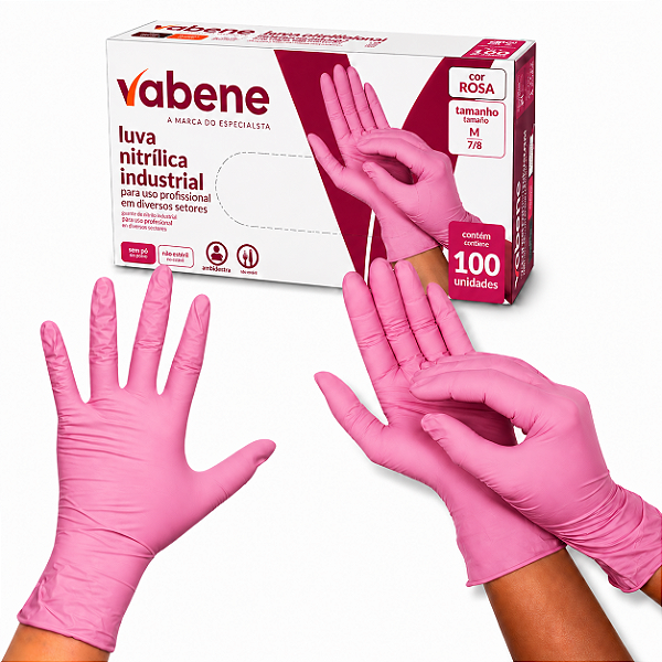 LUVA NITRÍLICA ROSA PCT/100UN VABENE