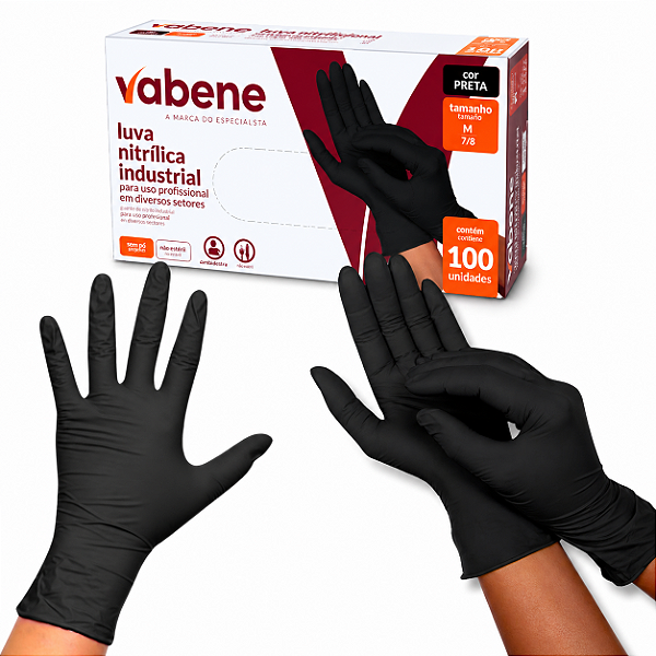 LUVA NITRÍLICA PRETA PCT/100UN VABENE