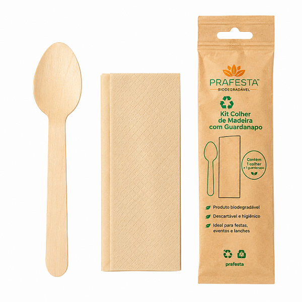 KIT COLHER+GUARDANAPO MADEIRA NATURAL 14CM PCT/20UN SILVER FESTAS