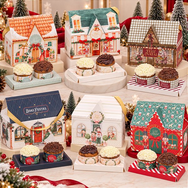 CASINHA COM ALÇA PARA 2 MINI PANETONES NATAL PCT/5UN JANGO