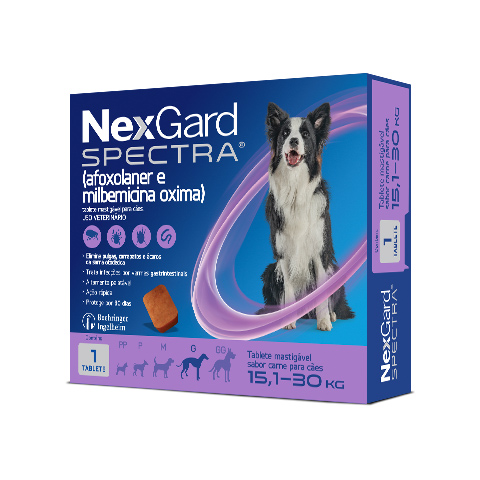 Antipulgas, Carrapatos e Vermifugo NexGard Spectra para Cães G de 15,1 a 30 Kg - 1 Tablete