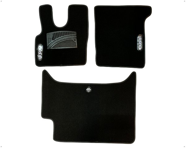 Jogo 3 Peças Carpete Aveludado com Velcro Preto Com Vies Preto para Caminhão Daf Xf