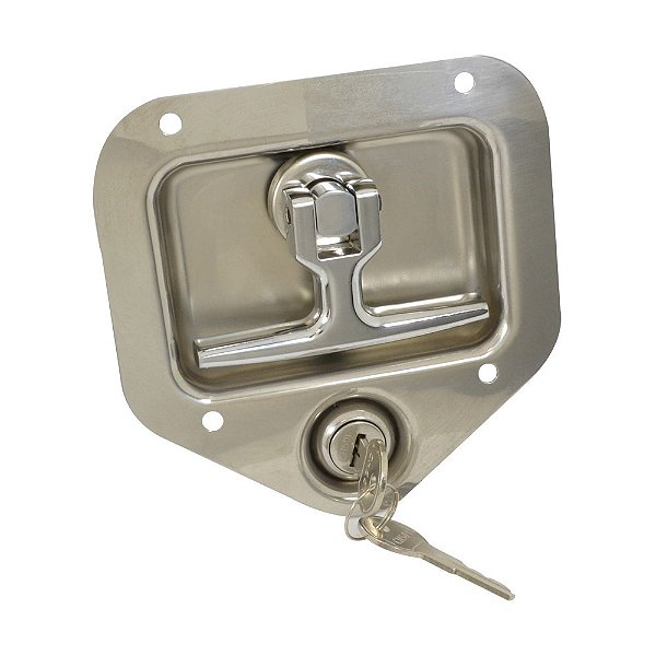 Maçaneta externa - "T" da - Polído - Aço Inox - C/ chave UNIVERSAL Ambulâncias Bagageiros Baús Bombeiros Ônibus