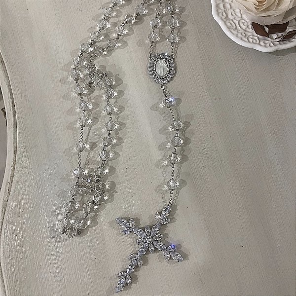 Terço em cristais para noiva com cruz Fernanda G