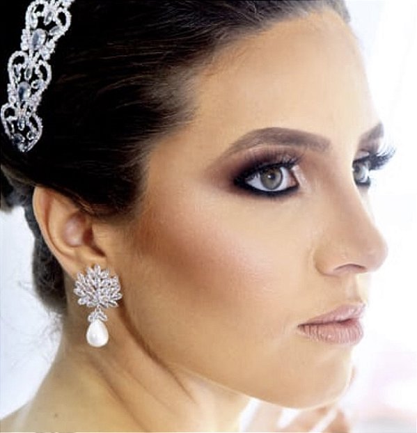 Brincos em zirconia para noiva modelo Aline