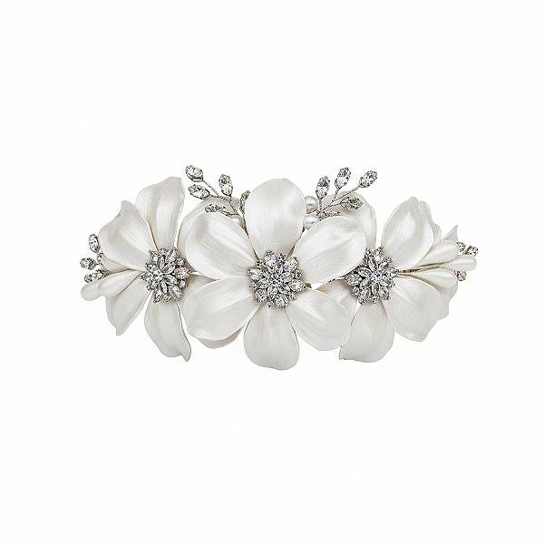 Arranjo de Noiva em Porcelana com Flores e Zircônias Perolizado | Mabelle