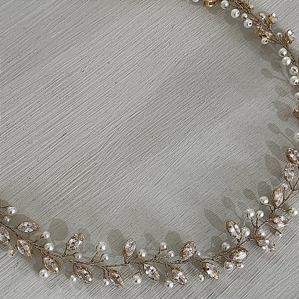 Headband em zirconias e pérolas para noiva