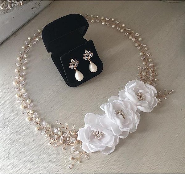 Tiara para noivas finas:  Headband Enchanted Camélias