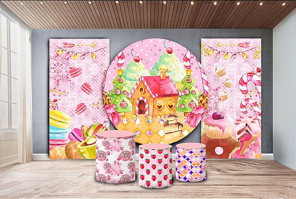 Super Kit Painel De Festa e Capas de Cilindro em tecido Doces - Sublime ...