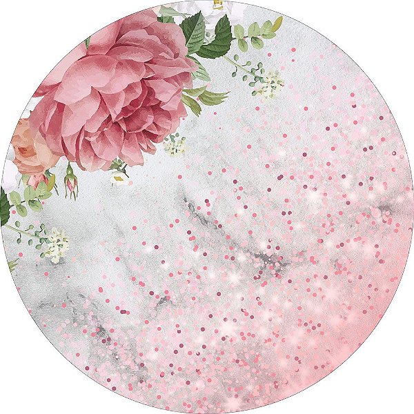 Painel de Festa Redondo em Tecido Sublimado Linda Rosa Aquarela c/elástico