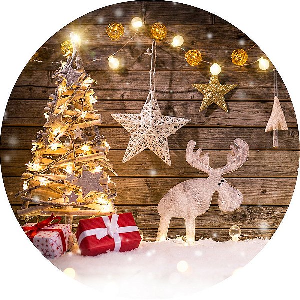Painel de Festa Redondo em Tecido Sublimado Natal Alce c/elástico