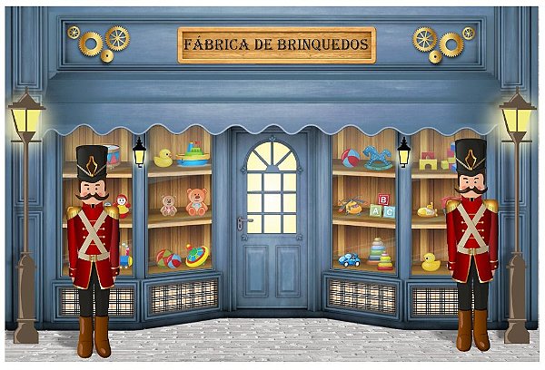 Painel de Festa em Tecido Sublimado 3d Fábrica de Brinquedos