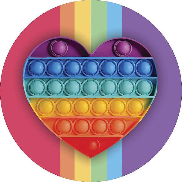 Painel de Festa Redondo em Tecido Sublimado Fidget Toy Heart c/elástico