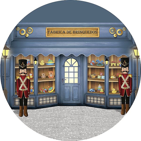Painel de Festa Redondo em Tecido Sublimado Linda Loja de Brinquedos c/elástico