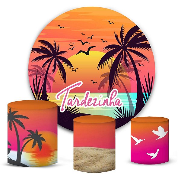 Kit Painel Redondo De Festa e Capas de Cilindro em tecido sublimado Tardezinha Pássaros