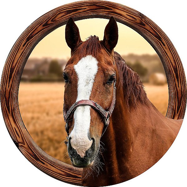 Painel de Festa Redondo em Tecido Sublimado Belo Cavalo c/elástico