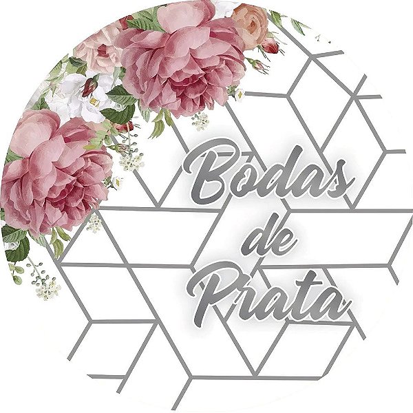 Painel de Festa Redondo em Tecido Sublimado Bodas de Prata c/elástico