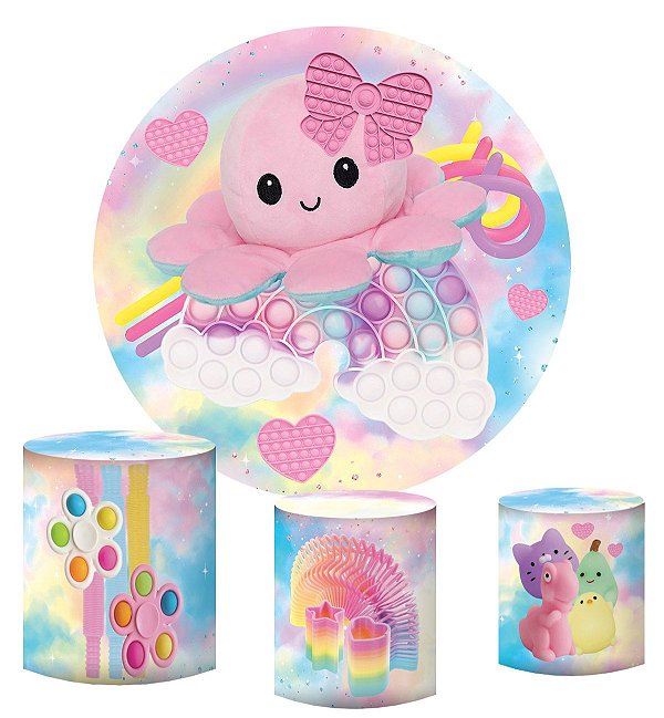 Kit Painel Redondo De Festa e Capas de Cilindro em tecido sublimado Fidget Toys Polvo