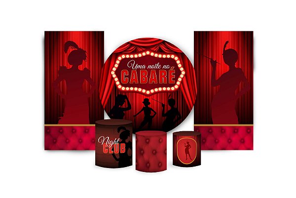 Super Kit Painel De Festa e Capas de Cilindro em tecido sublimado Cabaré Night Club