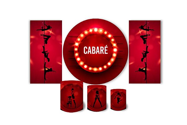 Super Kit Painel De Festa e Capas de Cilindro em tecido sublimado Cabaré Vermelho