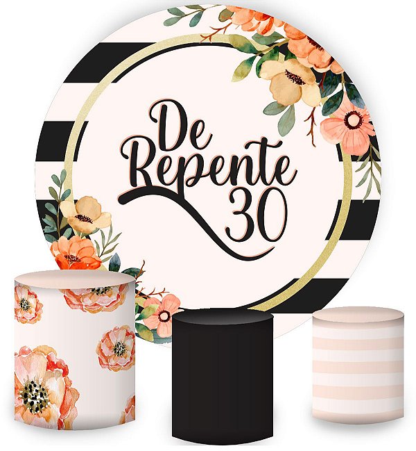 Kit Painel Redondo De Festa e Capas de Cilindro em tecido sublimado De Repente 30 Laranja