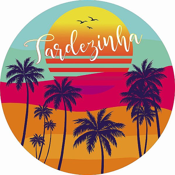 Painel de Festa Redondo em Tecido Sublimado Tardezinha na Praia c/elástico