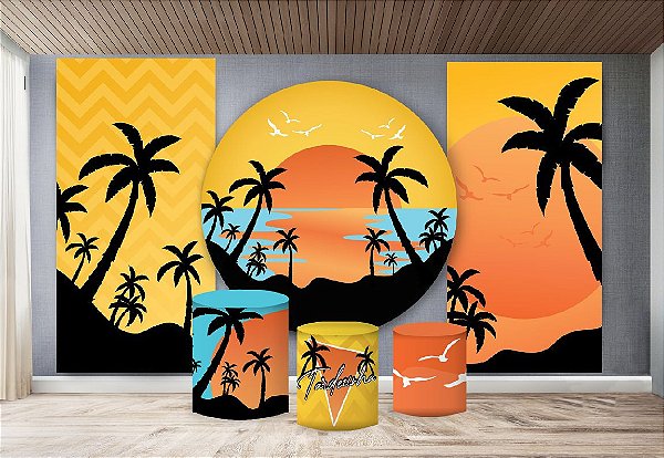 Super Kit Painel De Festa e Capas de Cilindro em tecido sublimado Tardezinha Laranja