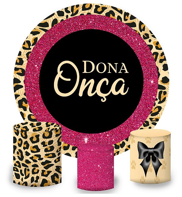 Kit Painel Redondo De Festa e Capas de Cilindro em tecido sublimado Dona Onça