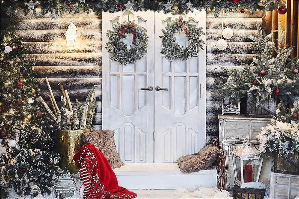 Painel de Festa em Tecido Sublimado Natal Na Cabana