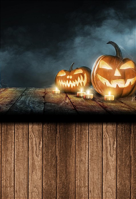 Fundo Fotográfico em Tecido Sublimado Aboboras de Halloween