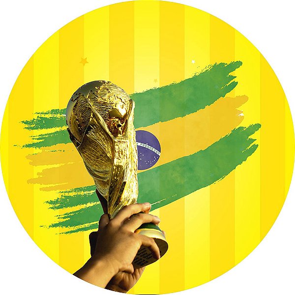 Painel de Festa Redondo em Tecido Sublimado Futebol A Taça do Mundo é Nossa! c/elástico