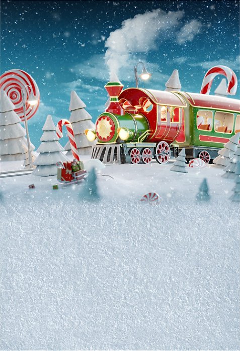 Fundo Fotográfico em Tecido Sublimado Locomotiva de Natal