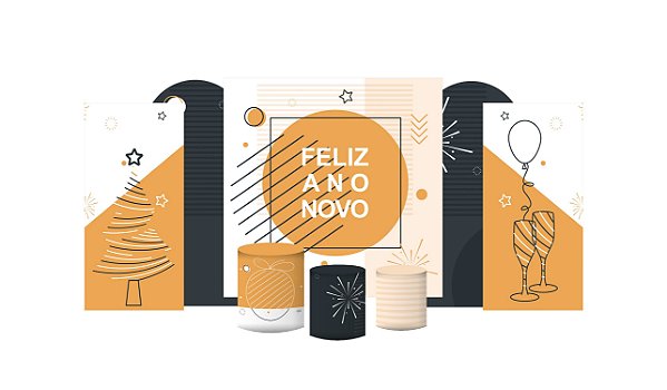 Kit Festa Pronta Painéis e Capas de Cilindro Em Tecido Feliz Ano Novo