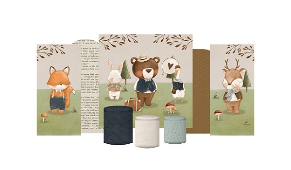 Kit Festa Pronta Painéis e Capas de Cilindro Em Tecido Bosque Elegante