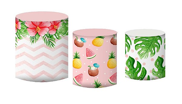Kit Capas de Cilindro de festa em tecido sublimado Flamingo Tropical