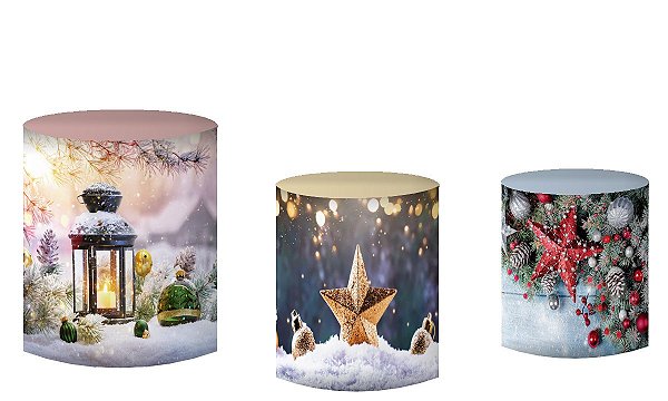 Kit Capas de Cilindro de festa em tecido sublimado Lamparina Natal