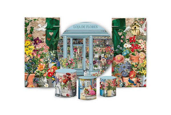 Super Kit Painel De Festa e Capas de Cilindro em tecido sublimado Floricultura