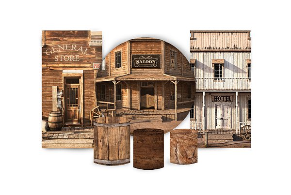 Super Kit Painel De Festa e Capas de Cilindro em tecido sublimado Velho Oeste