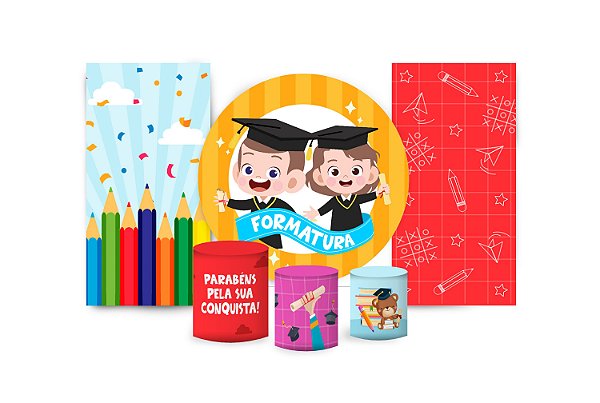 Super Kit Painel De Festa e Capas de Cilindro em tecido sublimado Parabéns Formatura