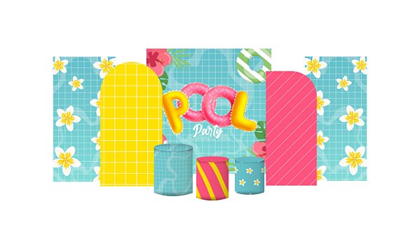 Kit Festa Pronta Painéis e Capas de Cilindro Em Tecido Doce Pool Party