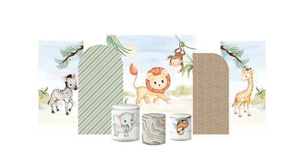 Kit Festa Pronta Painéis e Capas de Cilindro Em Tecido Safari Suave