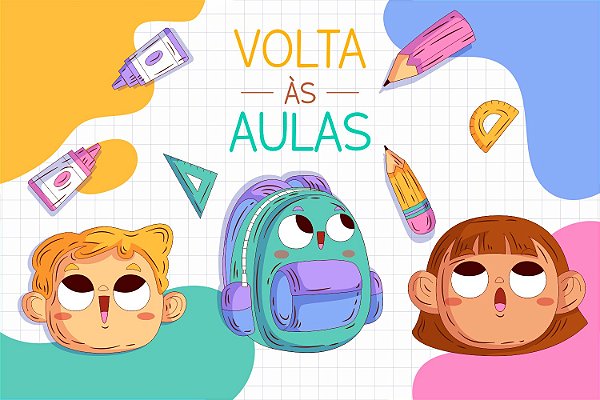 Painel de Festa em Tecido Sublimado É Hora De Volta às Aulas