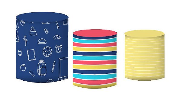 Kit Capas de Cilindro de Festa em Tecido Sublimado Volta às Aulas Bichinhos