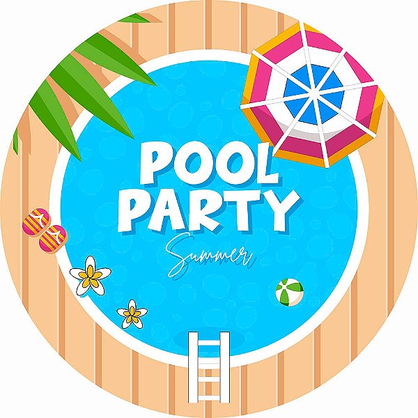 Painel de Festa Redondo em Tecido Sublimado Pool Party Summer