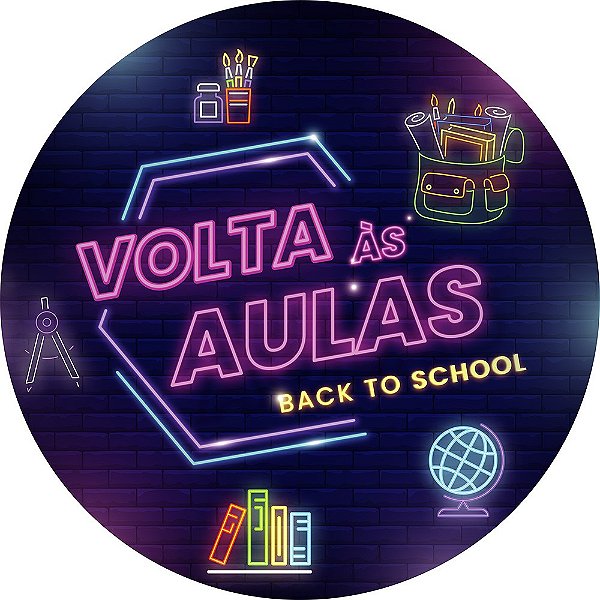 Painel de Festa Redondo em Tecido Sublimado Volta as aulas Back to School