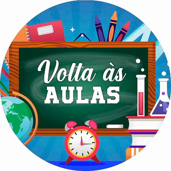 Painel de Festa Redondo em Tecido Sublimado Quadro Volta as aulas