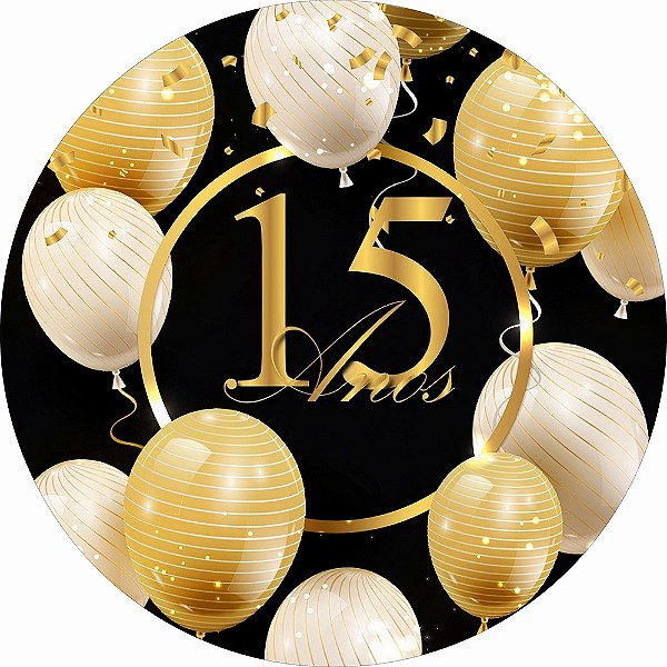 Painel de Festa Redondo em Tecido Sublimado Meus 15 Anos Dourado