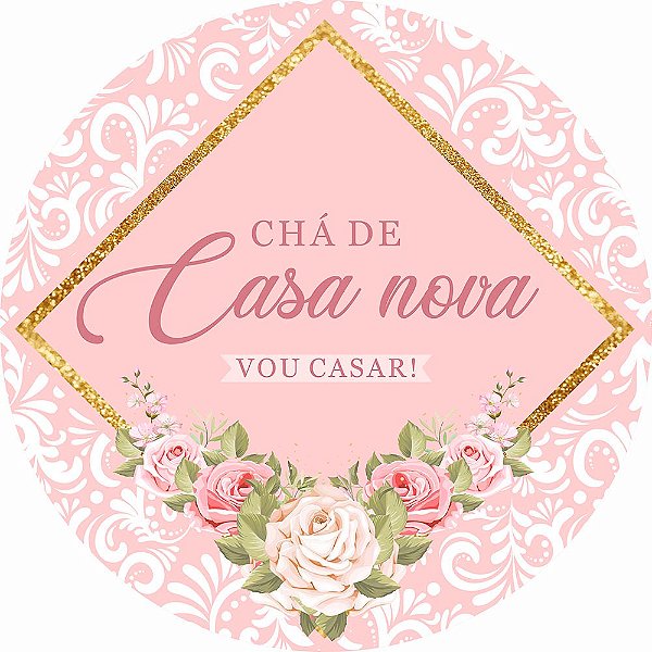 Painel de Festa Redondo em Tecido Sublimado Chá de Casa Nova