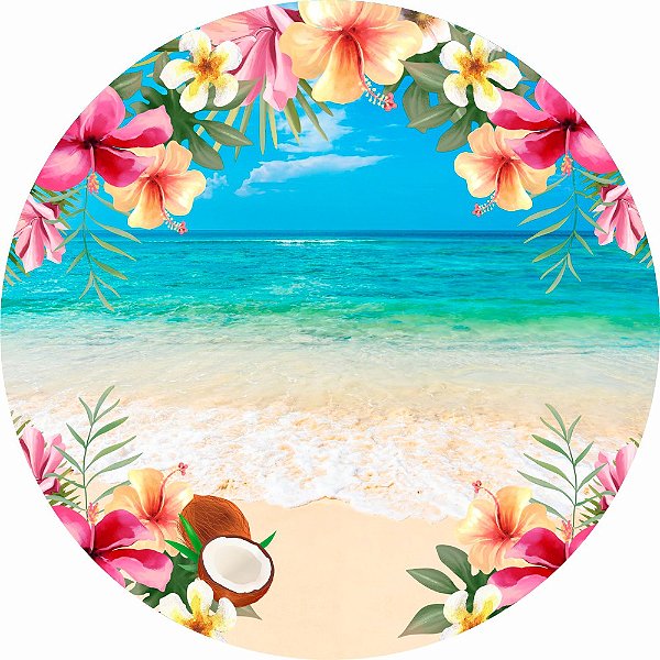 Painel de Festa Redondo em Tecido Sublimado Praia Florida